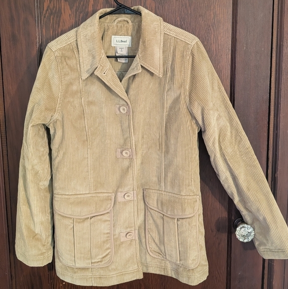 LL Bean Widewale Tan Corduroy Chore Jacket Size Women's Small - Picture 1 of 5